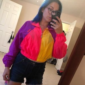 Vintage Avia cropped color block windbreaker